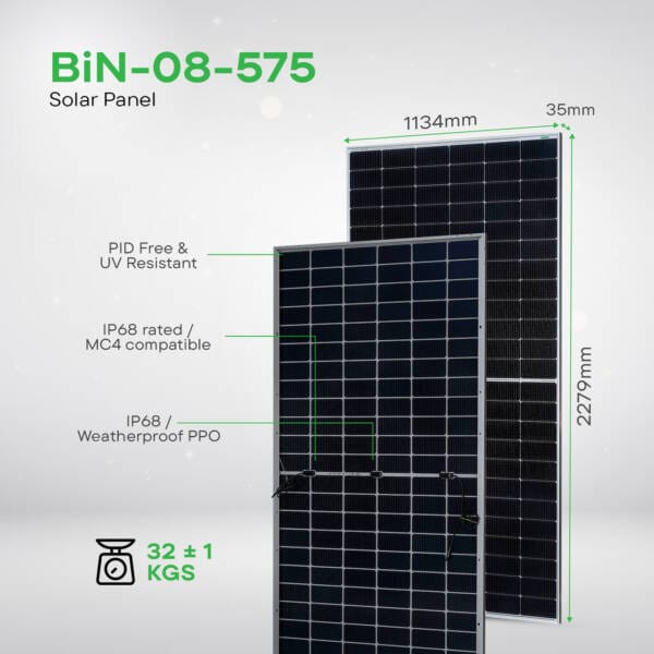 WAAREE 575Wp 144Cells 24 Volts TOPCON N-Type Framed Dual Glass Bifacial Non-DCR Solar Module