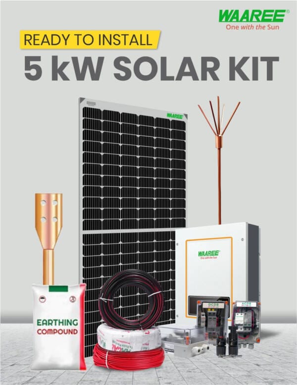 WAAREE 5 Kw On Grid 400 All Black Mono Non-DCR Solar Combo (5 Component)