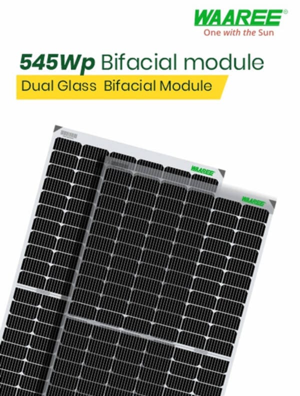 WAAREE 545Wp 144Cells 24 Volts Framed Dual Glass Mono PERC Bifacial Solar Module