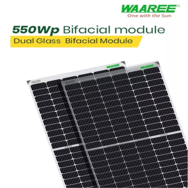 WAAREE 550Wp 144Cells 24 Volts Framed Dual Glass Mono PERC Bifacial Solar Module